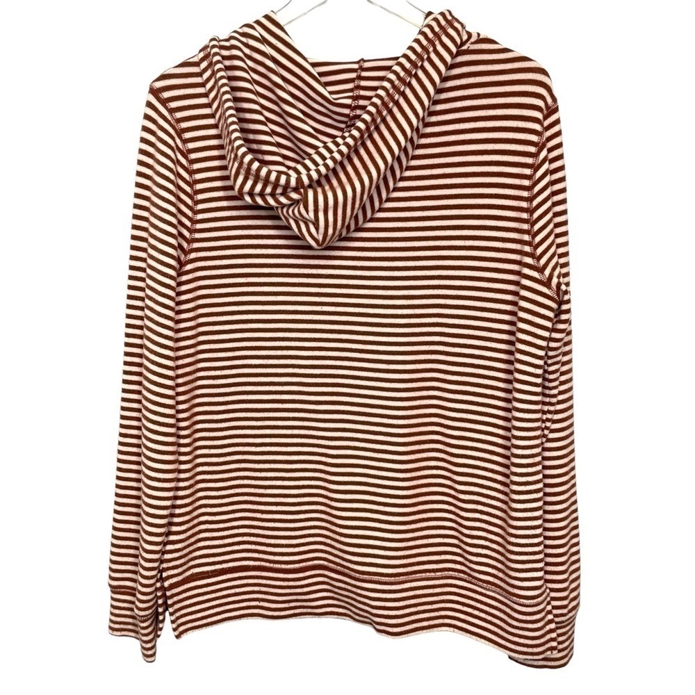 Z Supply Brick Red/Cream Striped Hoodie Kangaroo Pocket Rope Ties Size M - Picture 4 of 13